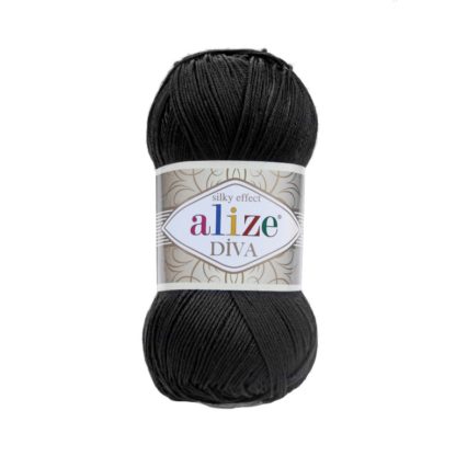 60 Fir Crosetat Papuci Alize Diva Silky Effect Negru