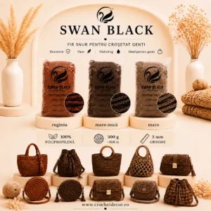 Fir snur Swan Black 3mm — nuanțe maro: ruginiu, maro nucă, maro