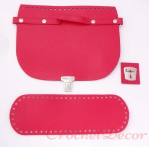 Set Complet Aris cu Baza Perforata si Capac cu Manere de Piele Ecologica pt Posete Crosetate