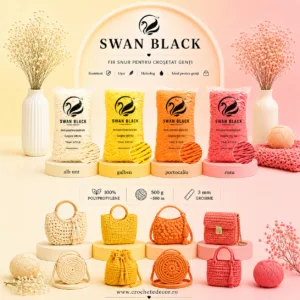 Fir snur Swan Black 3mm — nuanțe calde: alb unt, galben, portocaliu, roșu