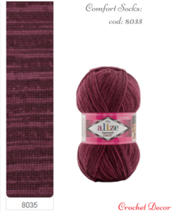 Fir de tricotat din lana pentru sosete_Alize Comfort Socks_cod 8035 Print roz bordo