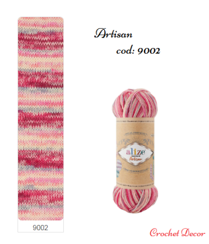 Fir de tricotat si crosetat ciorapi_Alize_Artisan_print 9002 roz, gri
