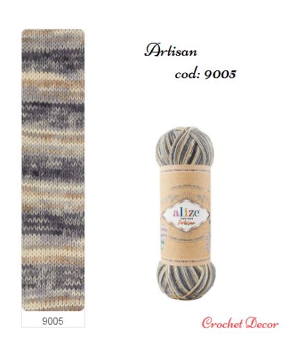 Fir de tricotat si crosetat ciorapi_Alize_Artisan_print 9005 gri, bej