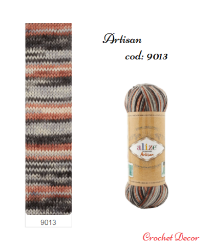 Fir de tricotat si crosetat ciorapi_Alize_Artisan_print 9013 negru, maro, gri