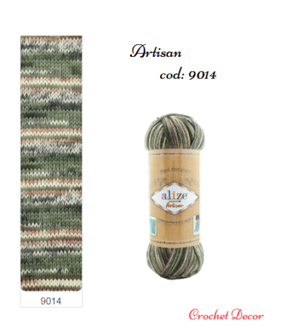 Fir de tricotat si crosetat ciorapi_Alize_Artisan_print 9014 verde, maro, gri