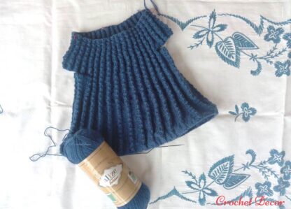 Sarafan tricotat manual pentru copii din fir Alize Artisan - bleumarin