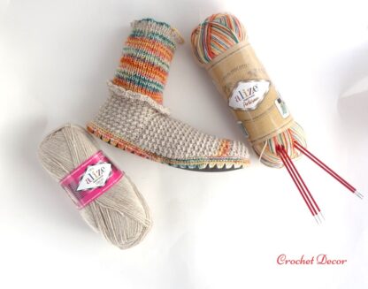 Papuci-de-casa-crosetati-cu-fir-Alize-Comfort-Socks-si-ARTISAN-cu-soseata-tricotata