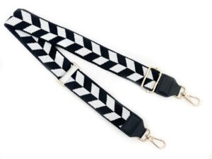 Bretea textila echipata cu carabine pentru genti handmade_culoare Negru cu Alb Model in V_11