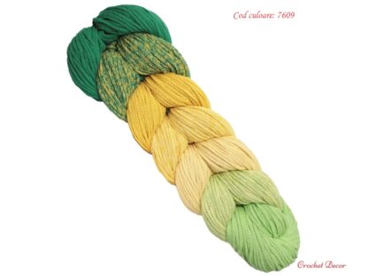Rio - fir tresă tip snur pentru genti tricotate si crosetate multicolor in degrade - culoare 7609 - verde inchis galben verde deschis
