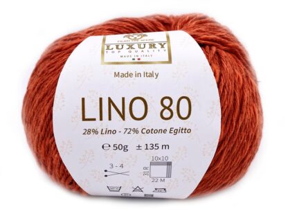Fir de tricotat si crosetat Lino 80 - bumbac cu in - culoare 8 Caramiziu