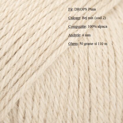 Fir de tricotat si crosetat Drops Puna (alpaca) culoare Bej Natural 02