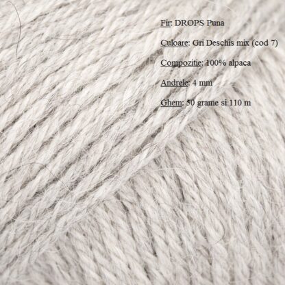 Fir de tricotat si crosetat Drops Puna (alpaca) culoare Gri Deschis Natural 07