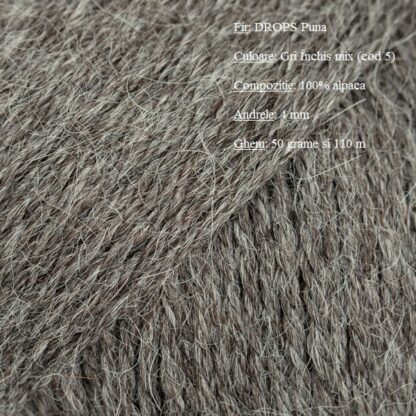 Fir de tricotat si crosetat Drops Puna (alpaca) culoare Gri Inchis Natural 05
