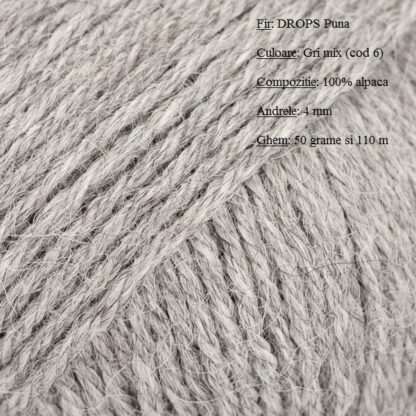 Fir de tricotat si crosetat Drops Puna (alpaca) culoare Gri Natural 06