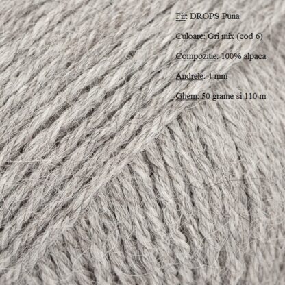 Fir de tricotat si crosetat Drops Puna (alpaca) culoare Gri Natural 06