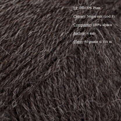 Fir de tricotat si crosetat Drops Puna (alpaca) culoare Negru Natural 08