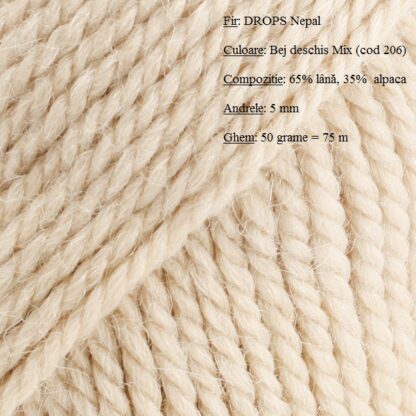 Drops Nepal Fir de tricotat si crosetat din lana si alpaca Culoare 0206 Bej Deschis-MIX
