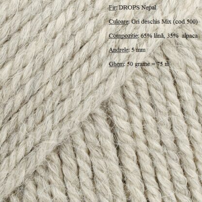 Drops Nepal Fir de tricotat si crosetat din lana si alpaca Culoare 0500 Gri Deschis-MIX