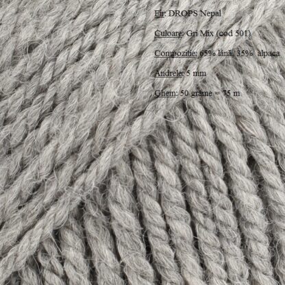 Drops Nepal Fir de tricotat si crosetat din lana si alpaca Culoare 0501 Gri -MIX