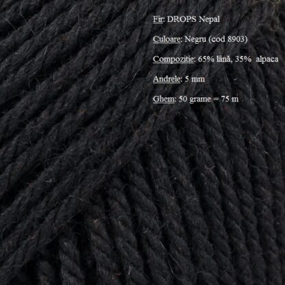 Drops Nepal Fir de tricotat si crosetat din lana si alpaca Culoare 8903 Negru