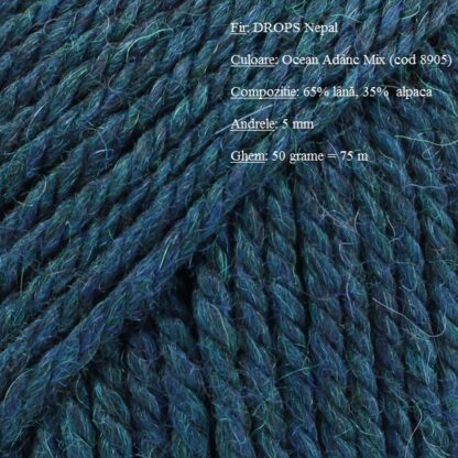 Drops Nepal Fir de tricotat si crosetat din lana si alpaca Culoare 8905 Ocean Adanc -MIX
