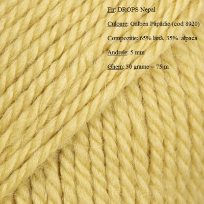 Drops Nepal Fir de tricotat si crosetat din lana si alpaca Culoare 8920 Galben Papadie