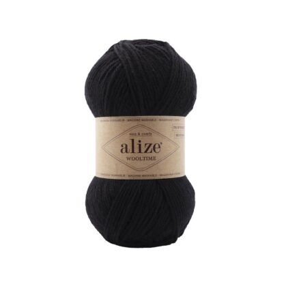 Alize fir de tricotat si crosetat WOOLTIME_75% lana superwash, 25% poliamida_culoare_60_Black