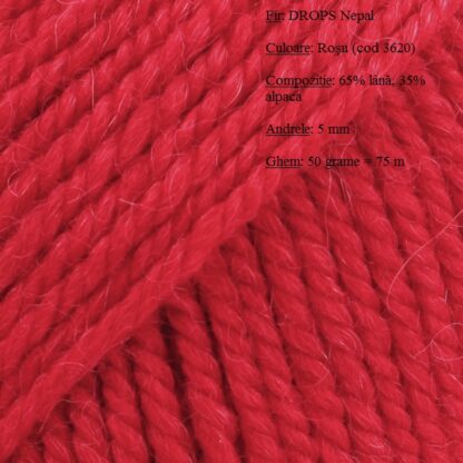 Drops Nepal Fir de tricotat si crosetat din lana si alpaca Culoare 3620 Rosu