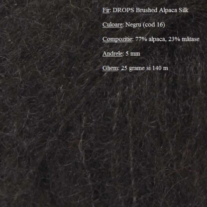 Fir de tricotat si crosetat DROPS Brushed Alpaca Silk culoare Negru 16