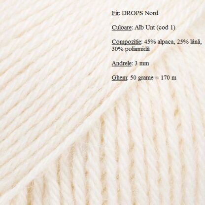 Fir de tricotat si crosetat Drops Nord (alpaca, lana, poliamida) Culoare Alb Unt 01