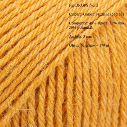 Fir de tricotat si crosetat Drops Nord (alpaca, lana, poliamida) Culoare Galben Sanziene 18