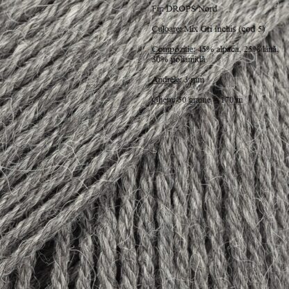 Fir de tricotat si crosetat Drops Nord (alpaca, lana, poliamida) Culoare Gri inchis mix 05-2
