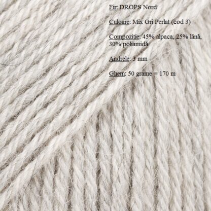 Fir de tricotat si crosetat Drops Nord (alpaca, lana, poliamida) Culoare MIX Gri perlat 03-2
