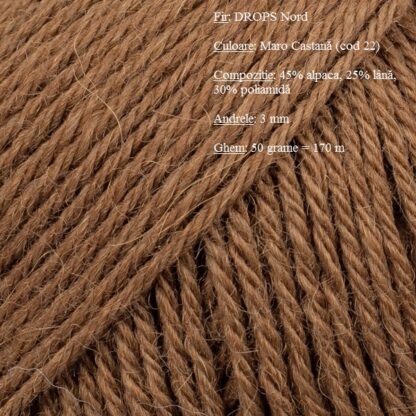 Fir de tricotat si crosetat Drops Nord (alpaca, lana, poliamida) Culoare Maro Castana 22