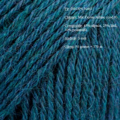 Fir de tricotat si crosetat Drops Nord (alpaca, lana, poliamida) Culoare Mix Albastru Ocean Adanc 09