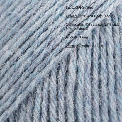 Fir de tricotat si crosetat Drops Nord (alpaca, lana, poliamida) Culoare Mix Bleu ceata 08