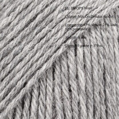 Fir de tricotat si crosetat Drops Nord (alpaca, lana, poliamida) Culoare Mix Gri Deschis 04
