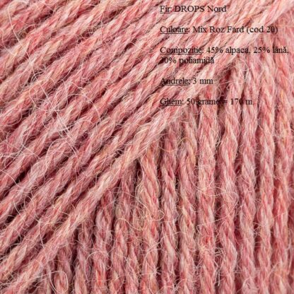 Fir de tricotat si crosetat Drops Nord (alpaca, lana, poliamida) Culoare Mix Roz Fard 20