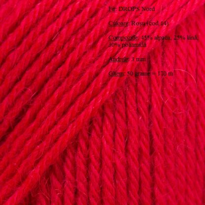 Fir de tricotat si crosetat Drops Nord (alpaca, lana, poliamida) Culoare Rosu 14