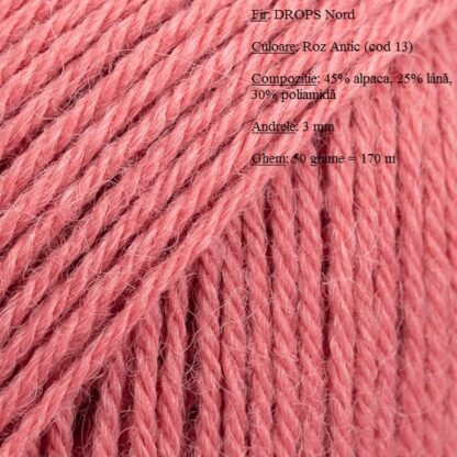 Fir de tricotat si crosetat Drops Nord (alpaca, lana, poliamida) Culoare Roz Antic 13