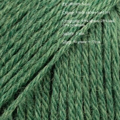 Fir de tricotat si crosetat Drops Nord (alpaca, lana, poliamida) Culoare Verde Padure 19