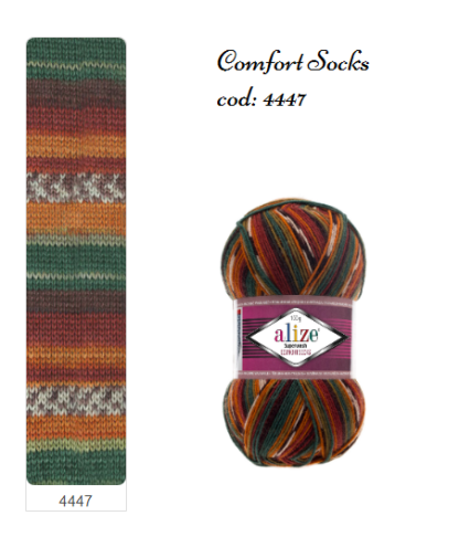 Fir de tricotat sosete Alize SuperWash Comfort Socks_culoare 4447_Print Verde, maro, roscat