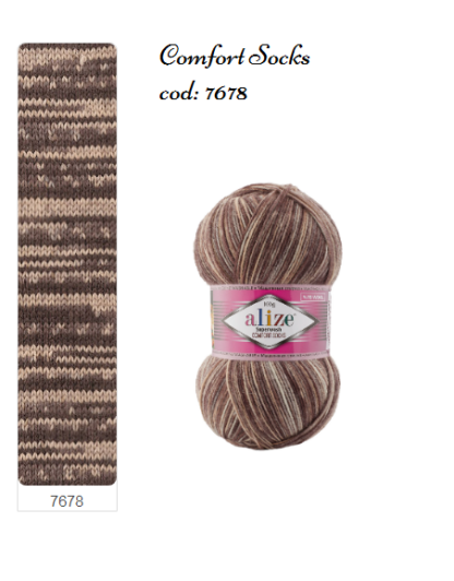 Fir de tricotat sosete Alize SuperWash Comfort Socks_culoare 7678_Print cu maro si bej