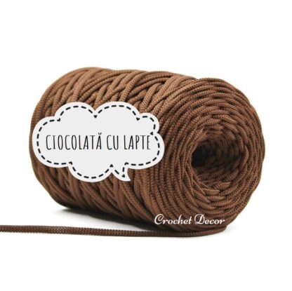 Pimotki_Fir tip snur plat din poliester pentru genti crosetate_Grosime 5 mm_Culoare Ciocolata cu Lapte_Crochet Decor
