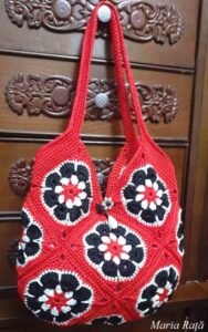 Tote Bag motive florale crosetate manual_fir Swan Black polipropilena_Maria Rata