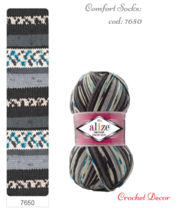 Fir de tricotat din lana pentru sosete_Alize Comfort Socks_cod 7650 Print