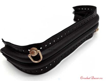 Rama metalica IRENE tip arc imbracata in piele ecologica gaurita si bucle pentru lant_posete crosetate_lungime 20 cm_Culoare Maro_