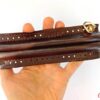 Rama metalica IRENE tip arc imbracata in piele ecologica gaurita si bucle pentru lant_posete crosetate_lungime 20 cm_Culoare Maro_2