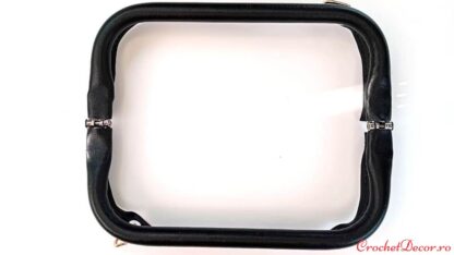 Rama metalica IRENE tip arc imbracata in piele ecologica gaurita si bucle pentru lant_posete crosetate_lungime 20 cm_Culoare Negru_